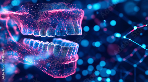 Futuristic 3d dental model highlighting advanced dental restoration technology.