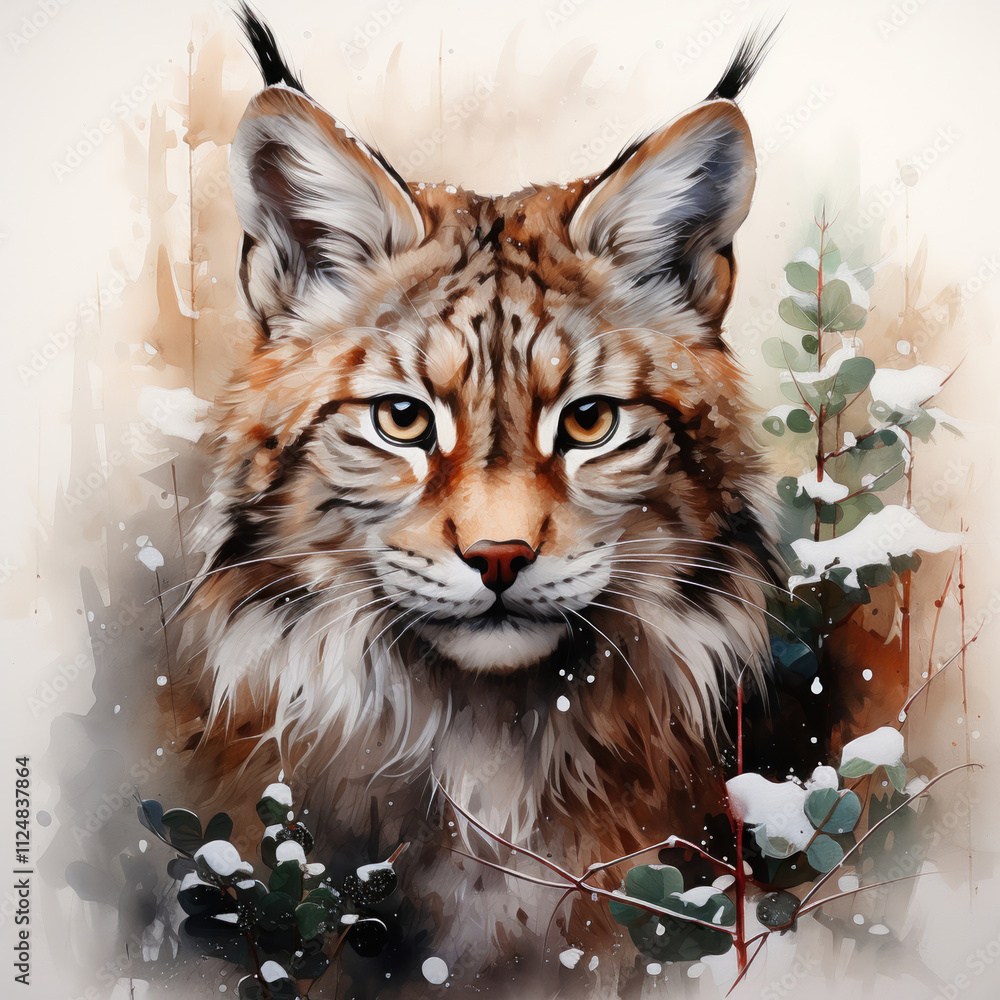 Obraz premium lynx watercolor,. 