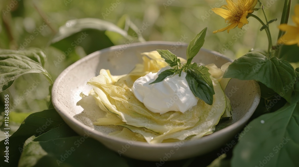 Fresh Cabbage Dish with Creamy Topping and Herbs Fresh Cabbage Dish with Creamy Topping and Herbs