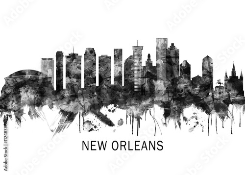 Obraz na płótnie New Orleans Louisiana Skyline BW, abstract painting travel poster urban landscape modern art downtown skyline illustration landmarks skyscrapers artwork architecture w salonie