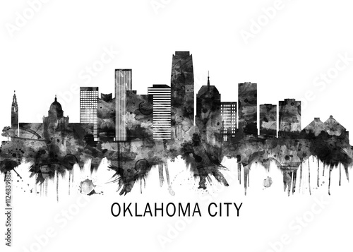 Obraz na płótnie Oklahoma City Oklahoma Skyline BW, abstract painting travel poster urban landscape modern art downtown skyline illustration landmarks skyscrapers artwork architecture w salonie
