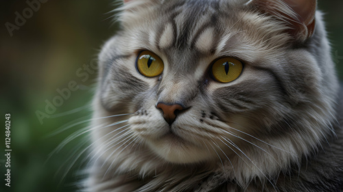 Majestic Gray Cat Portrait Stunning Golden Eyes Close Up Shot photo