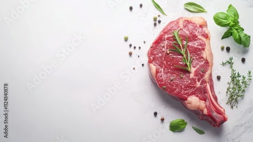 Fresh Steaks Seasoned with Herbs on White Background