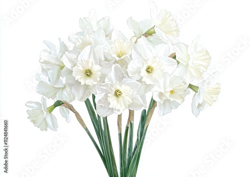 Illustration of a narcissus flower, or daffodil blossom, in botanical style, available in PNG format.