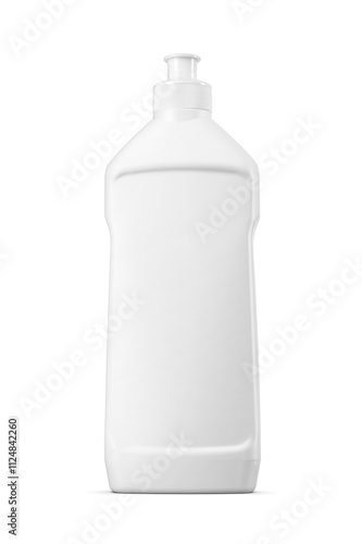 фотографія White plastic bottle for dish washing soap liquid with push pull cap dispenser isolated