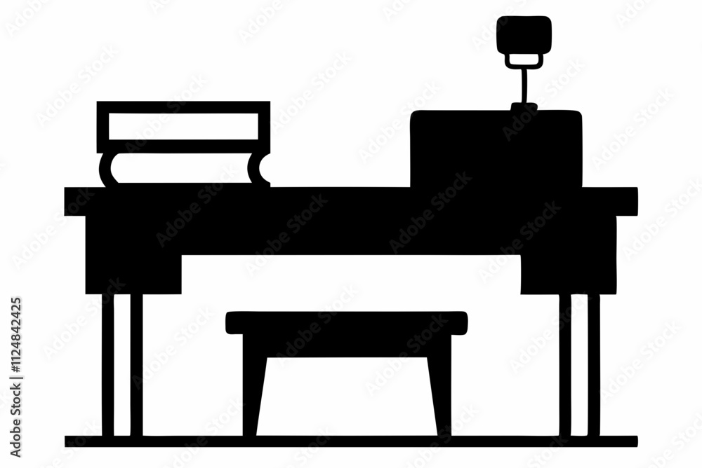 Detailed Black Silhouette Vector Illustration of a Teacher's Desk on a White Background Detailed Black Silhouette Vector Illustration of a Teacher's Desk on a White Background