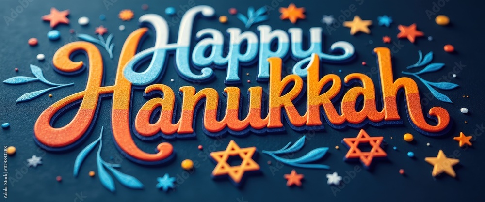Fototapeta premium Modern Hanukkah Greeting Card Featuring Vibrant Typography Design.
