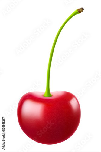 Ripe cherry isolated on a white background. Raw red cherry berry, realistic 3d vector illustration. Ripe of berries, glistening with vibrant hues.