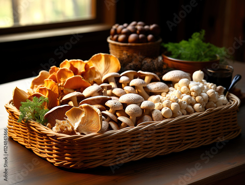 Unbelievable mushrooms in a basket photo