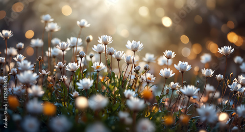 Beautiful blooming flowers in a vibrant garden, capturing the essence of spring photo