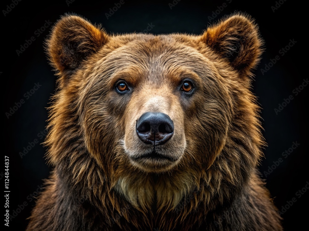 Captivating Close-Up Portrait of a Grizzly Brown Bear Isolated on Black Background, Showcasing Nature's Majesty in Minimalist Style for Wildlife Enthusiasts and Art Lovers Captivating Close-Up Portrait of a Grizzly Brown Bear Isolated on Black Background, Showcasing Nature's Majesty in Minimalist Style for Wildlife Enthusiasts and Art Lovers