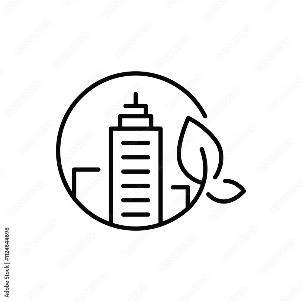 Green city icon. Simple outline style. Nature, business, house, tree, landscape, construction, building, leaf, environment concept. Thin line symbol. Vector illustration isolated. Green city icon. Simple outline style. Nature, business, house, tree, landscape, construction, building, leaf, environment concept. Thin line symbol. Vector illustration isolated.
