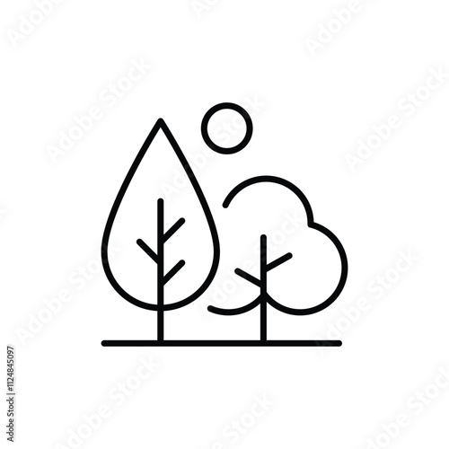 Green area icon. Simple outline style. Forest, plant, wood, tree, garden, sun, bench, leaf, park, nature, environment concept. Thin line symbol. Vector illustration isolated.