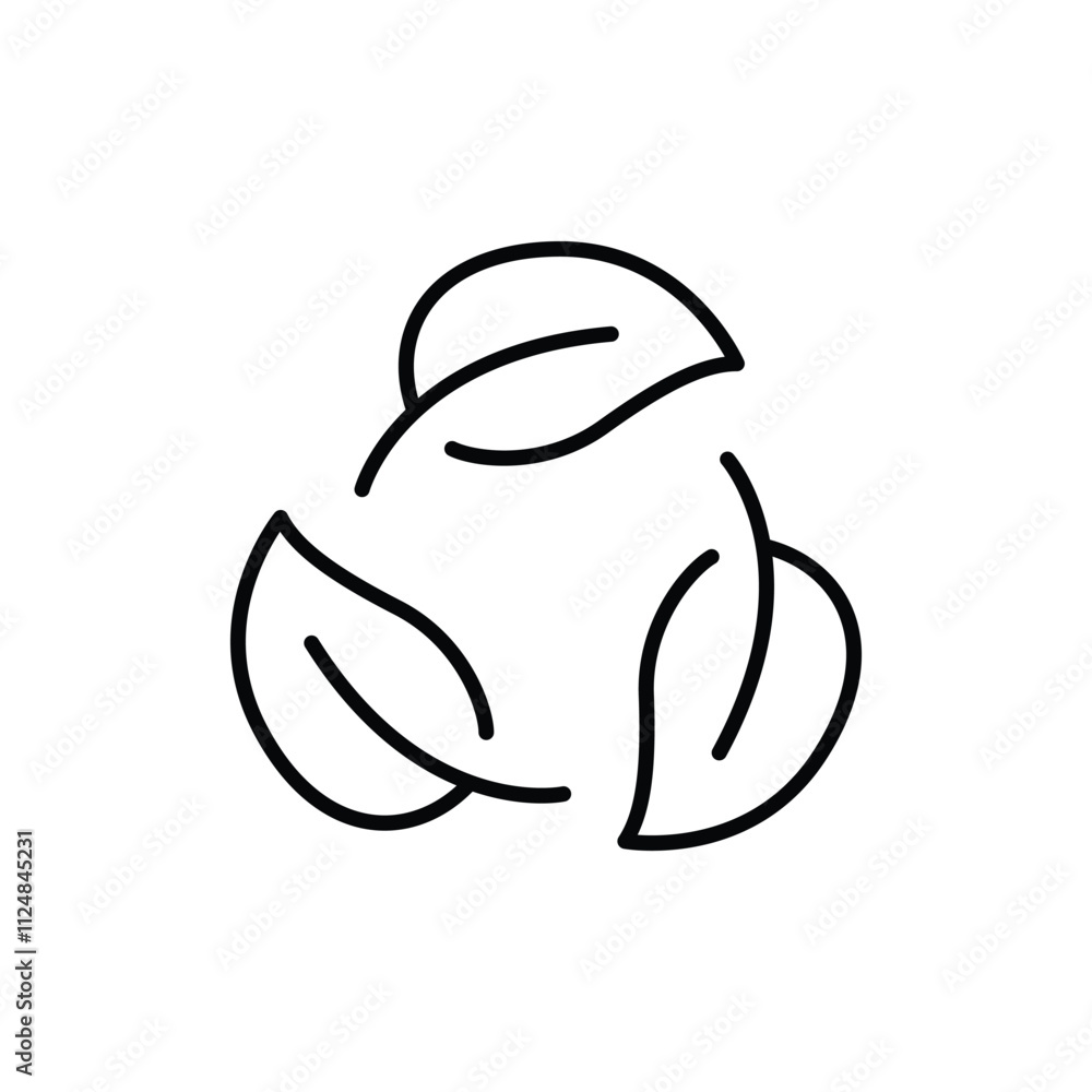 Recyclable icon. Simple outline style. Biodegradable recyclable plastic free package, circle leaf, eco, friendly material concept. Thin line symbol. Vector illustration isolated. Recyclable icon. Simple outline style. Biodegradable recyclable plastic free package, circle leaf, eco, friendly material concept. Thin line symbol. Vector illustration isolated.