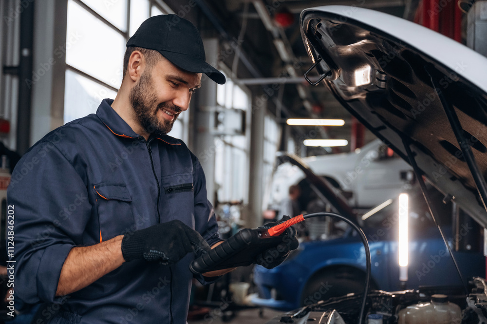 Service station, busy. Mechanic is working Service station, busy. Mechanic is working