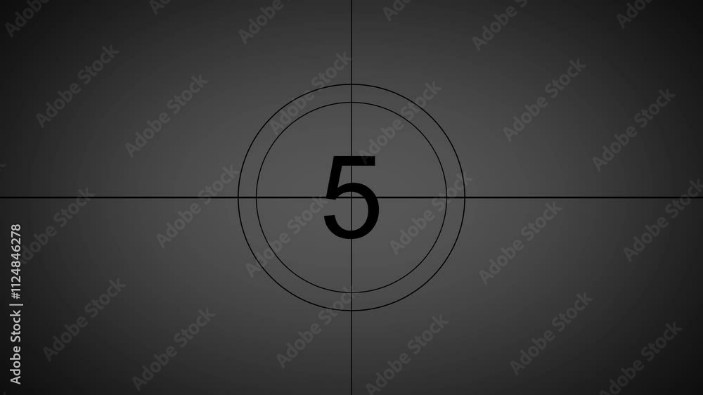 Countdown movie from 0 to 5 number. Old film movie timer count in grey retro style. Movie-style countdown Counting from 10 seconds.
