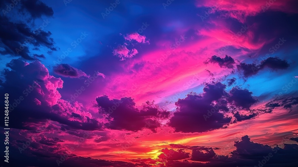 Vibrant Colorful Sunset Sky with Dramatic Clouds and Layers of Pink and Blue Hues Vibrant Colorful Sunset Sky with Dramatic Clouds and Layers of Pink and Blue Hues