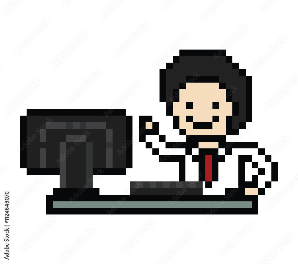 Fototapeta premium Cartoon cute pixel cartoon 8bit character business man businessman smart work game for decoration business 8 bit male career smart character game png vector.