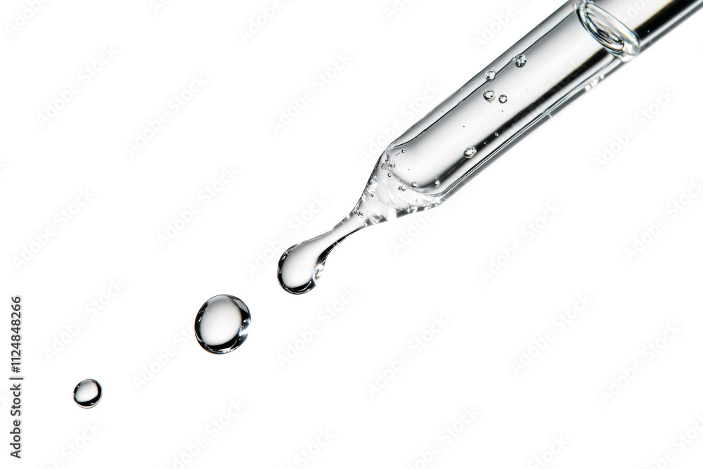 Close up clear dropper releasing liquid drops with reflections isolated on background. Close up clear dropper releasing liquid drops with reflections isolated on background.