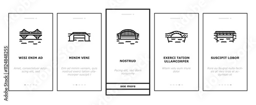 bridge city building road river onboarding mobile vector suspension landmark, gate arch, metal skyline, architecture bay, tower landscape bridge city building road river illustrations