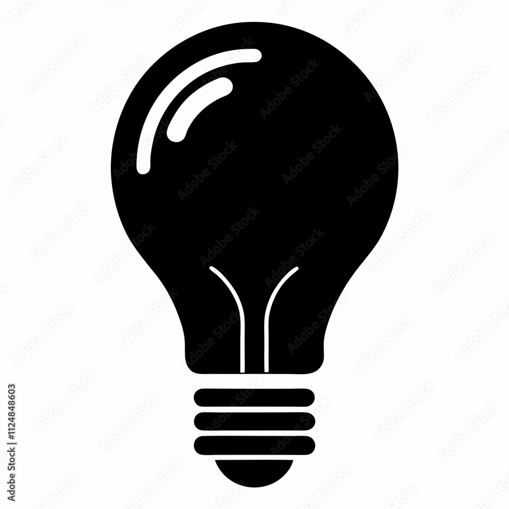 Bold Lightbulb Black Silhouette Vector Design on a White Background Bold Lightbulb Black Silhouette Vector Design on a White Background