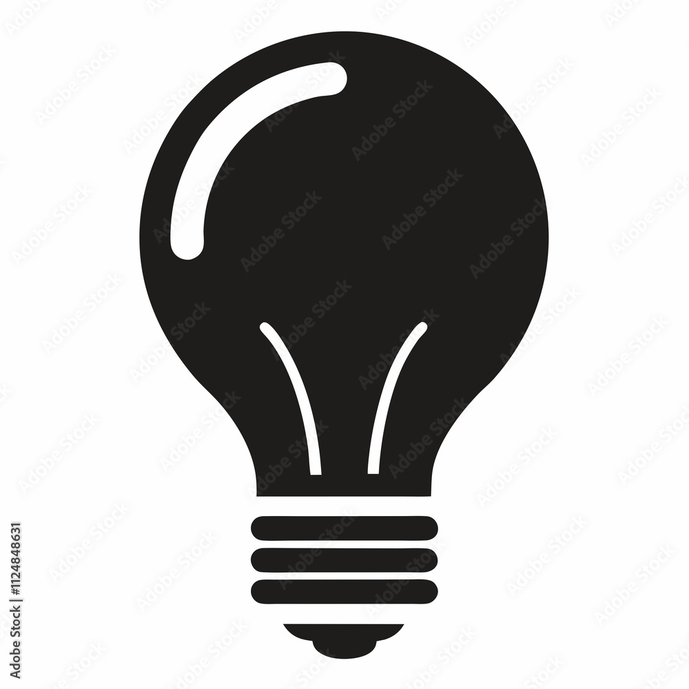 Bold Lightbulb Black Silhouette Vector Design on a White Background Bold Lightbulb Black Silhouette Vector Design on a White Background