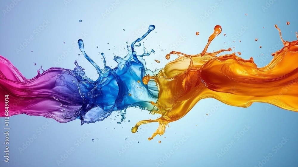 Bold splashes of pink, blue, and orange intertwine in a fluid dance, creating a stunning display of color and motion against a smooth, calming background Bold splashes of pink, blue, and orange intertwine in a fluid dance, creating a stunning display of color and motion against a smooth, calming background