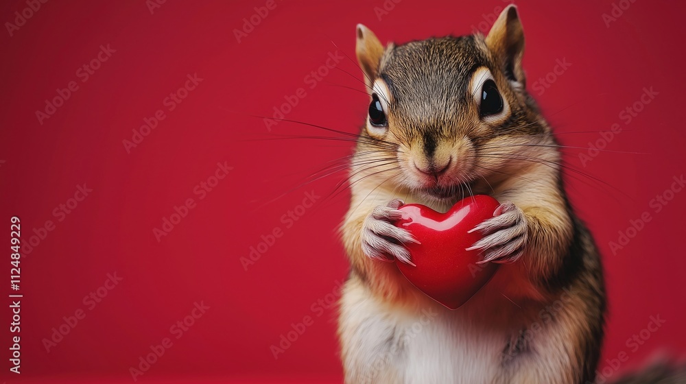 Cheerful Chipmunk Holding Red Heart Smiling Cheerful Chipmunk Holding Red Heart Smiling