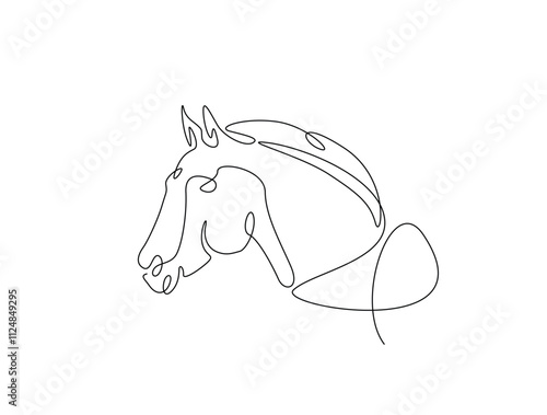 Continuous one line drawing of wild horse head. Stallion head single line art. Editable vector.