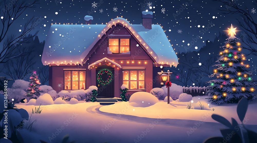 illustration flat design style cozy log cabin in a snowy mountain forest illustration flat design style cozy log cabin in a snowy mountain forest