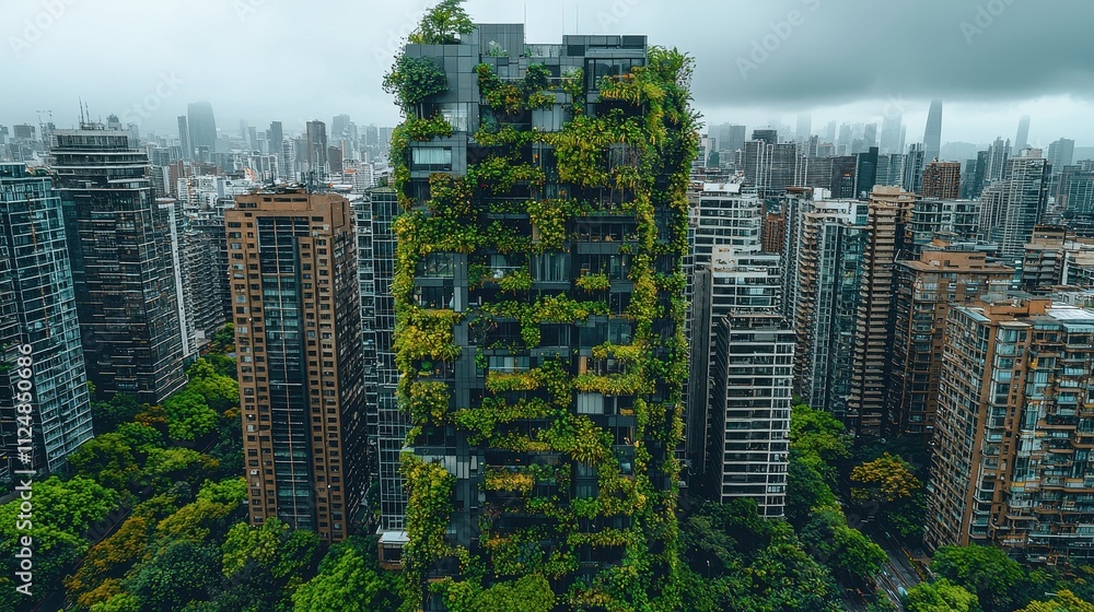 Urban Green Building Surrounded by Modern Cityscape with Lush Vegetation Accent Features Urban Green Building Surrounded by Modern Cityscape with Lush Vegetation Accent Features