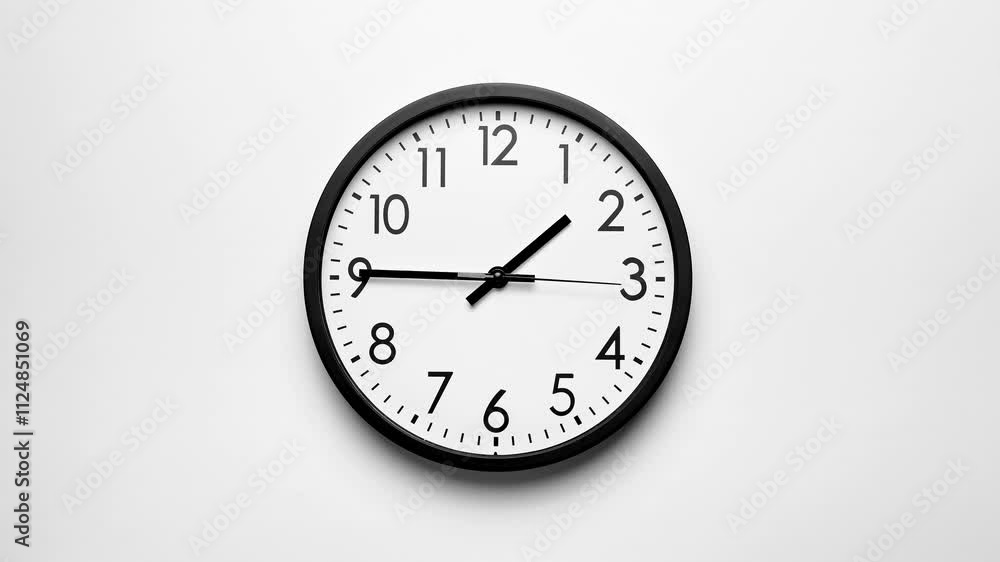 Clock face timelapse on white background. Time ticking on classic wall clock. Time moving fast. Time concept. Wall clock show running time. Close-up in 4K, UHD