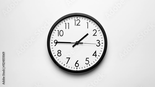 Clock face timelapse on white background. Time ticking on classic wall clock. Time moving fast. Time concept. Wall clock show running time. Close-up in 4K, UHD