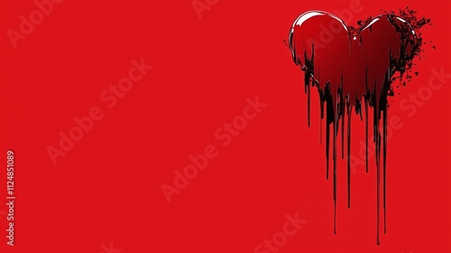 Dripping red heart on a bold red background, representing raw emotion and intensit photo