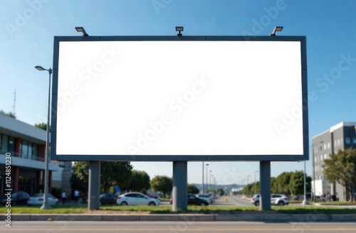 Blank billboard mockup in urban environment, on facade, empty space to showcase your advertising or branding campaign photo