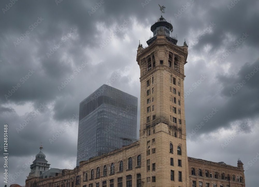 Clouds obscuring the iconic Fort Worth Tower in a gray overcast sky, tower, architecture, gray skies Clouds obscuring the iconic Fort Worth Tower in a gray overcast sky, tower, architecture, gray skies