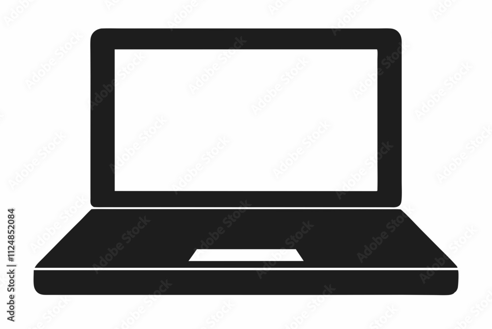 Bold Black Silhouette Laptop Vector Illustration on White Background Bold Black Silhouette Laptop Vector Illustration on White Background