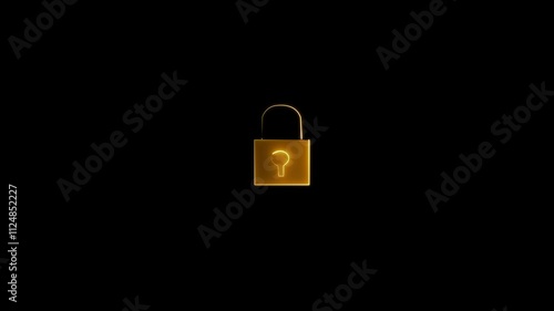 Neon glowing lock icon animation on black background. symbolizing security or privacy concept.
