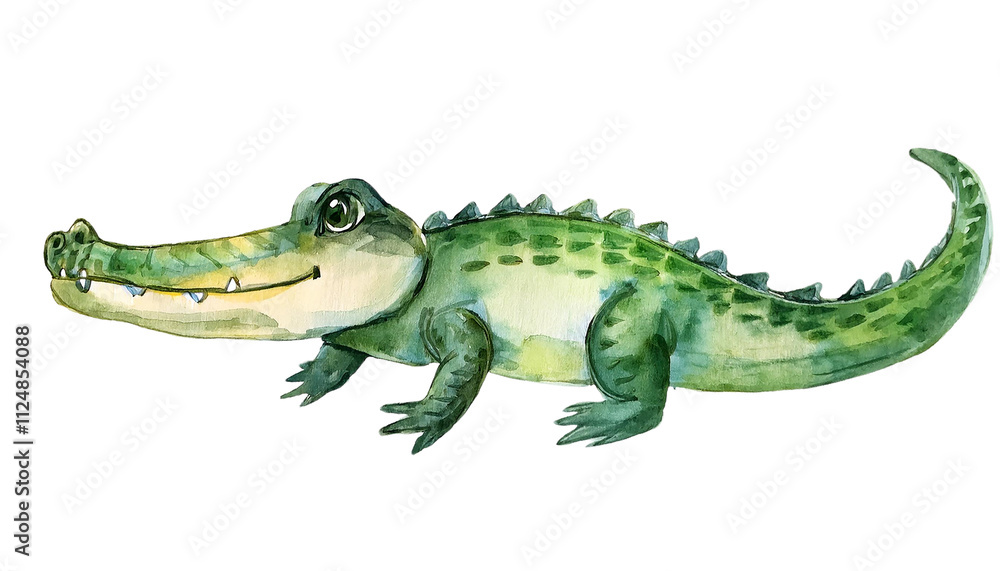 Fototapeta premium Adorable Watercolor Crocodile Illustration Cute Reptile Cartoon Animal Wildlife Art Jungle Animal