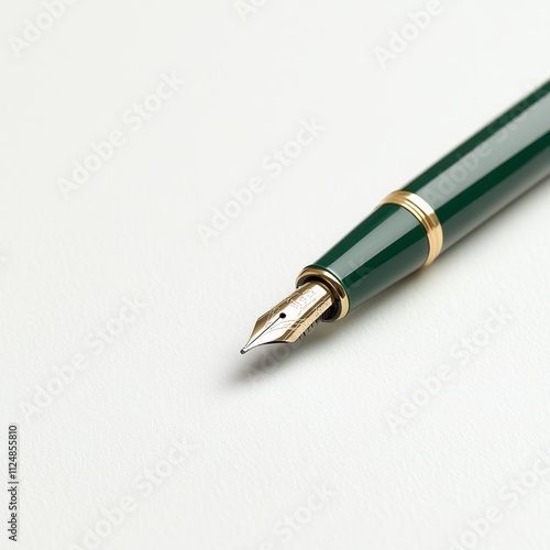 Vivid Green Gel Pen Writing on Smooth White Paper - Photorealistic Detailed Ink Flow with Glossy Finish