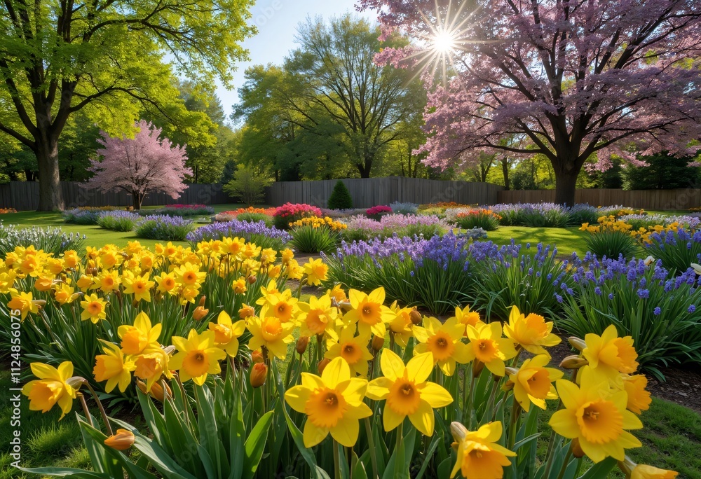 Fototapeta premium Blooming spring garden with vibrant flowers