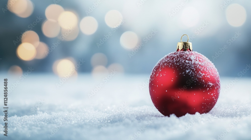 Empty Christmas Bauble With Red Glitter on Frosted Surface and Soft Lights in Background Empty Christmas Bauble With Red Glitter on Frosted Surface and Soft Lights in Background