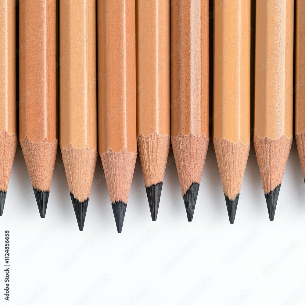 Collection of Realistic B Pencils with Dark Brown Wooden Casings on White Background Collection of Realistic B Pencils with Dark Brown Wooden Casings on White Background