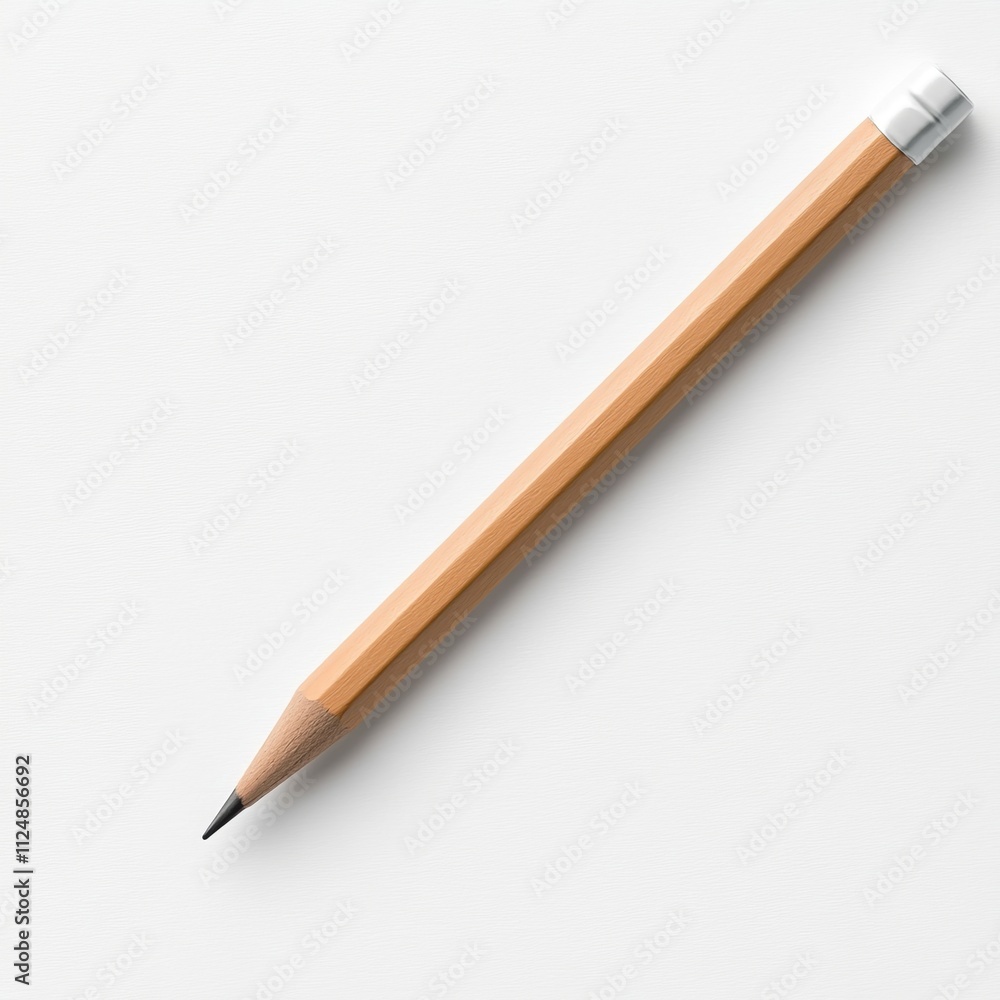 Precise Detailing - Photorealistic Close-up of B Pencil with Reddish-Brown Casing on White Paper Background Precise Detailing - Photorealistic Close-up of B Pencil with Reddish-Brown Casing on White Paper Background