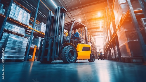 Innovative factory operations industrial forklift action in a modern warehouse environment