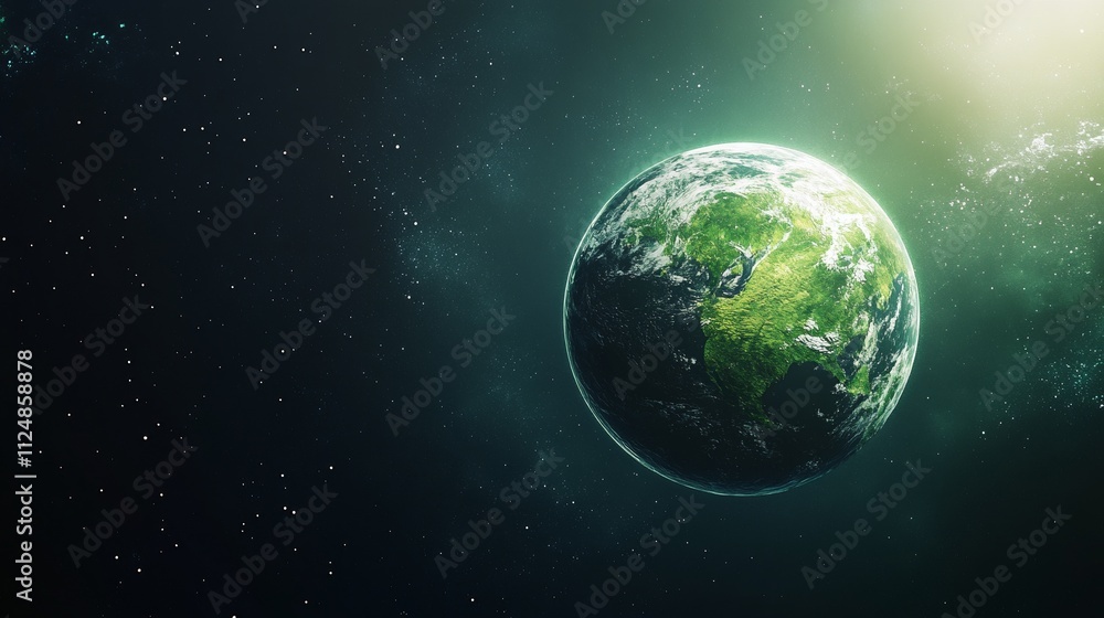 Obraz premium New Year 2025 Green Recycling Concept With Planet Earth Surrounded by Leaves on Eco-Friendly Background