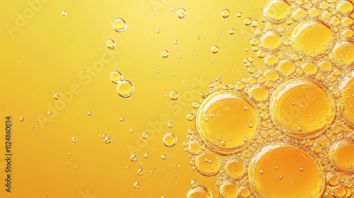 Oil Bubbles in Yellow Liquid Creating a Bright and Vibrant Abstract Artistic Scene