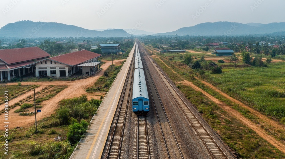 Train Departing from Vientiane Station in Laos Train Departing from Vientiane Station in Laos