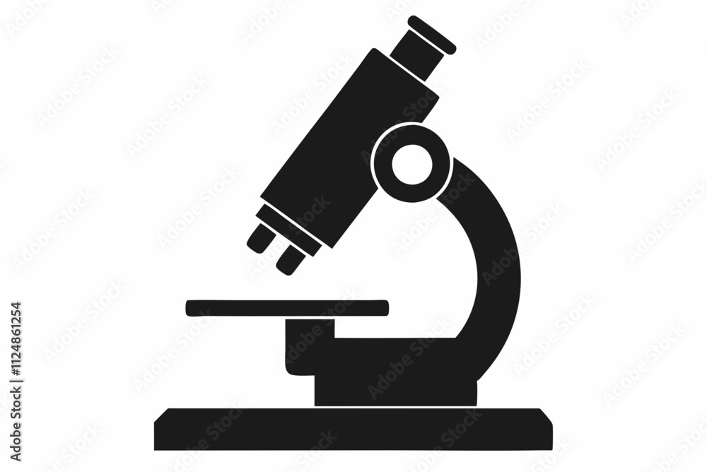 Basic Microscope Silhouette in Black - Vector Illustration on White Background Basic Microscope Silhouette in Black - Vector Illustration on White Background