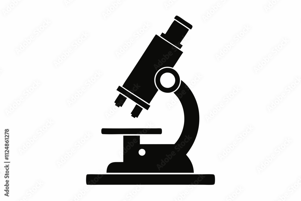 Basic Microscope Silhouette in Black - Vector Illustration on White Background Basic Microscope Silhouette in Black - Vector Illustration on White Background